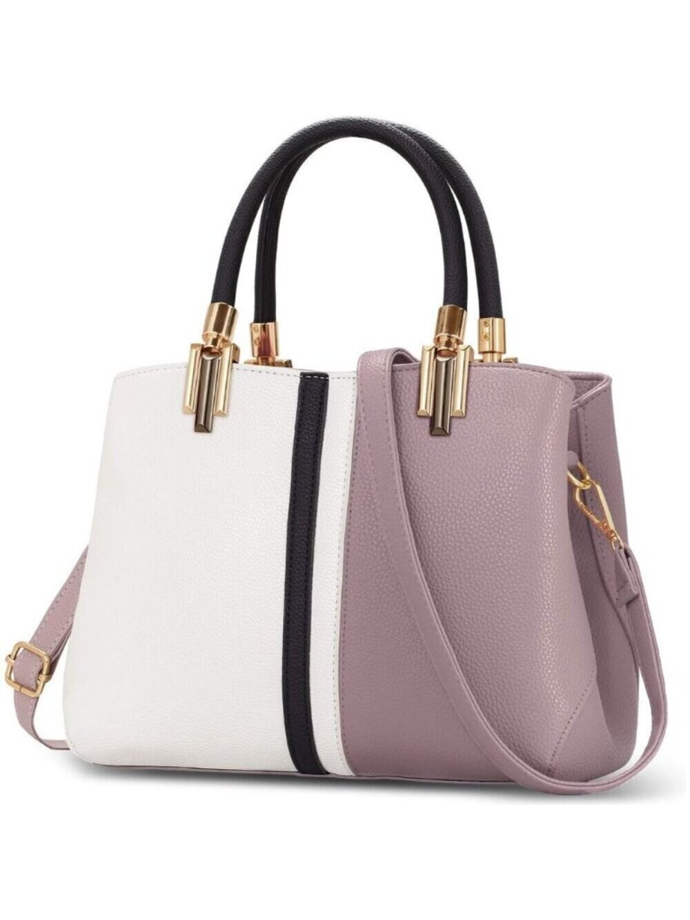Top Handle Stitching Handbag for Women Girls Tote Satchel Purple Shoulder Bag